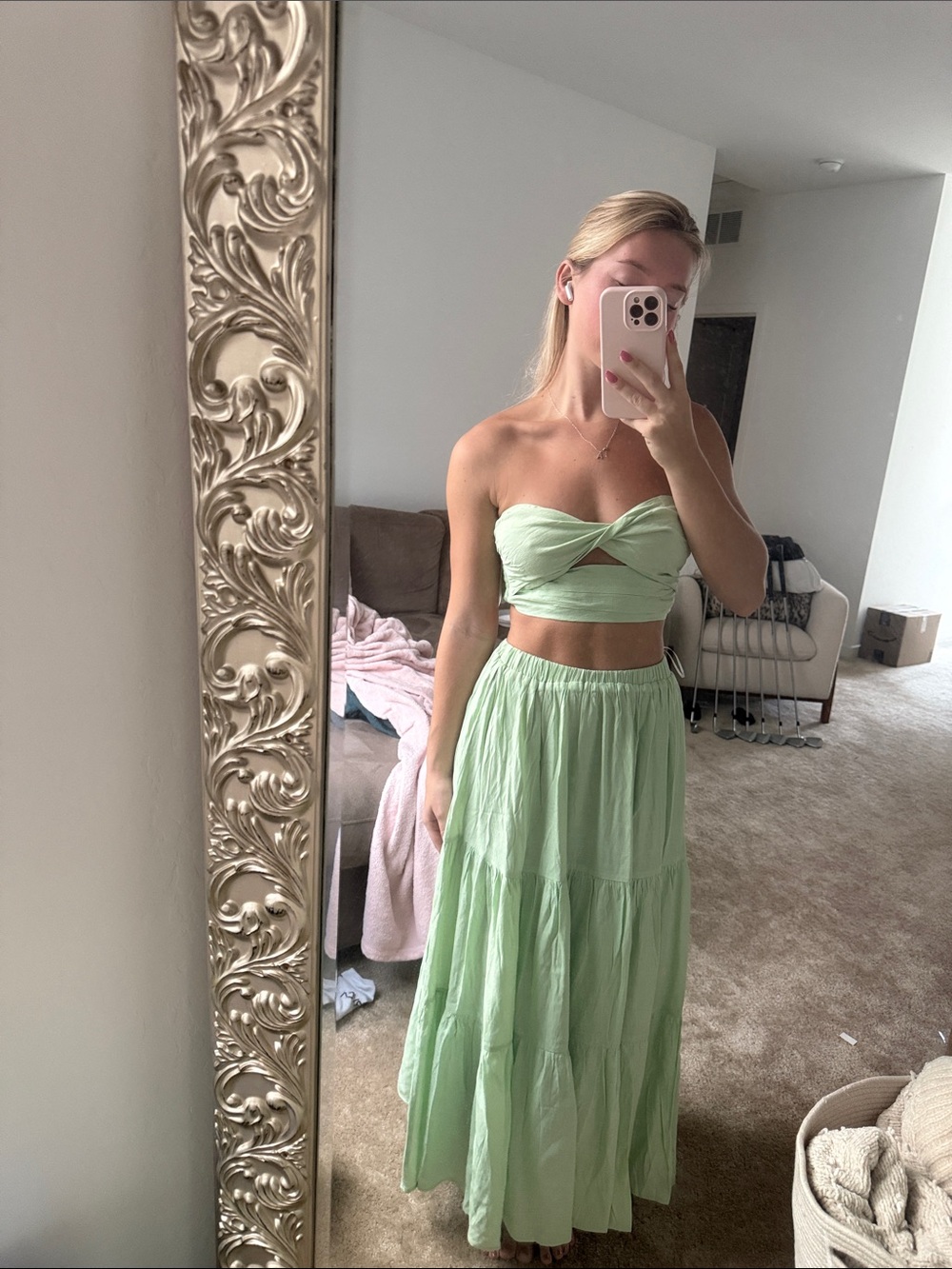 NWT Light Green Two-Piece Crop Top & Maxi Skirt Set Size 4